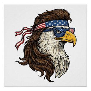 Patriotic Eagle Mullet Vintage Engraving Vector De Poster