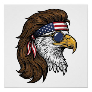 Patriotic Eagle Mullet Vintage Engraving Vector De Poster