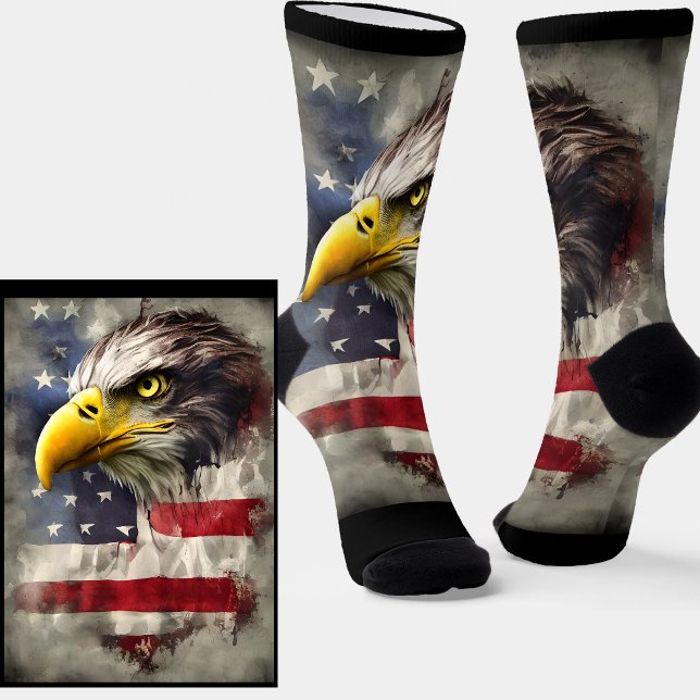 Patriotic Eagle on USA Flag Stars Stripes Socks (Creator Uploaded)