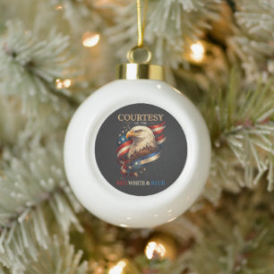 Patriotic Eagle Red White and Blue Vintage Ceramic Ball Christmas Ornament