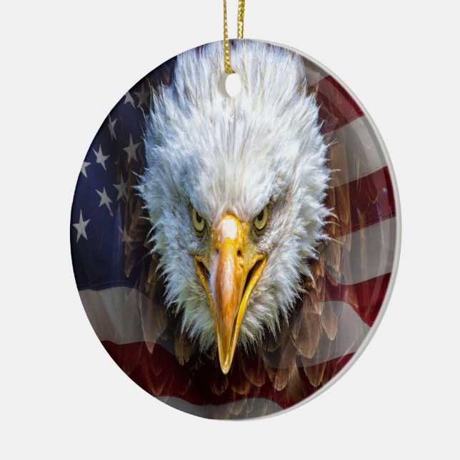 Patriotic Eagle - See Back Ceramic Tree Decoration (Left)