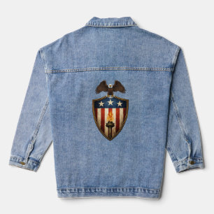 Patriotic Eagle Shield Torch  Denim Jacket