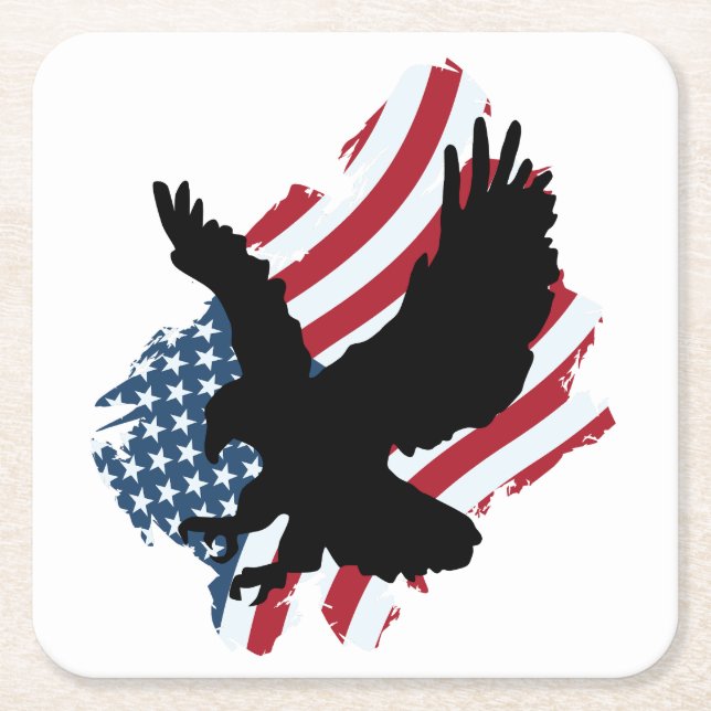 Patriotic Eagle Square Paper Coaster (Front)