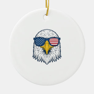 Patriotic Eagle Sunglasses Vintage Vector Design_1 Ceramic Tree Decoration