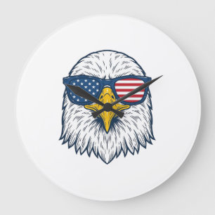 Patriotic Eagle Sunglasses Vintage Vector Design_1 Large Clock
