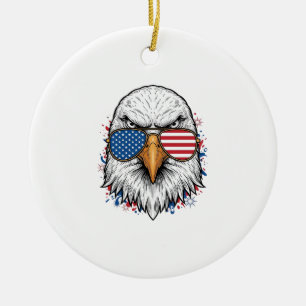 Patriotic Eagle Sunglasses Vintage Vector Shirt_1 Ceramic Tree Decoration