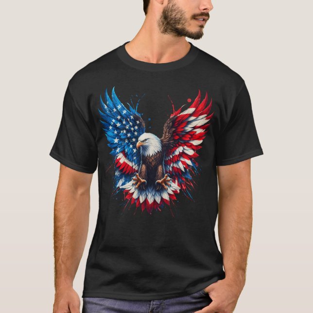 Patriotic Eagle T-Shirt on Black – American Flag W (Front)