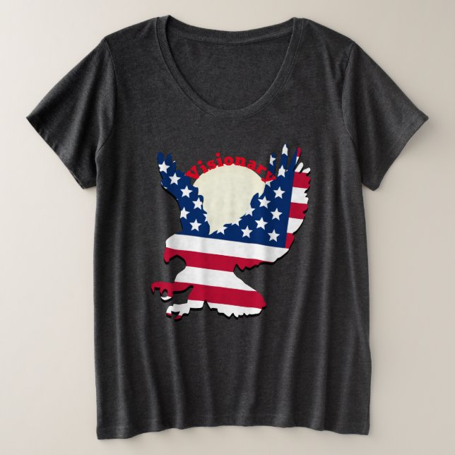 Patriotic Eagle Visionary American Flag Design   Plus Size T-Shirt (Design Front)