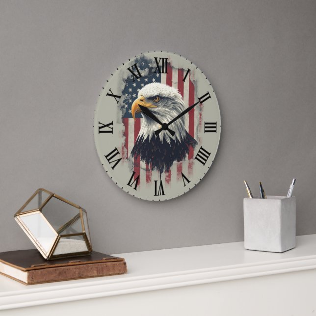 Patriotic Eagle Wall Clock USA Decor (Office)