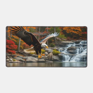 Patriotic Eagle Waterfalls Colourful Autumn Leaves Desk Mat