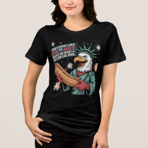 Patriotic Eagle with Hot Dog Funny Art Tri-Blend Shirt