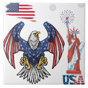 Patriotic Eagle with USA Flag Design Tile