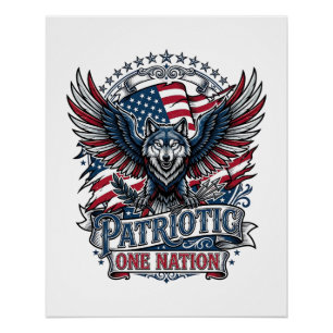 Patriotic Eagle Wolf Hybrid Animal Hybrid Patrioti Poster