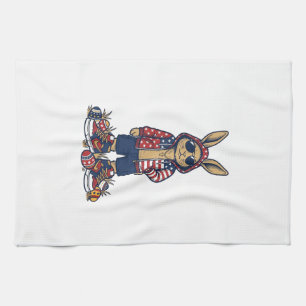 Patriotic Easter Bunny Vintage Vector Shirt_1 Tea Towel