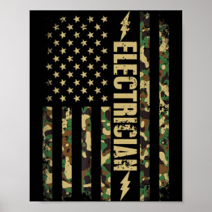 Patriotic electrician american flag camouflage 4th poster