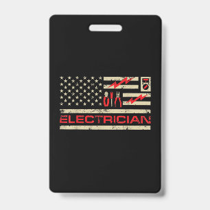 Patriotic Electrician American Flag Christmas Fars ID Badge