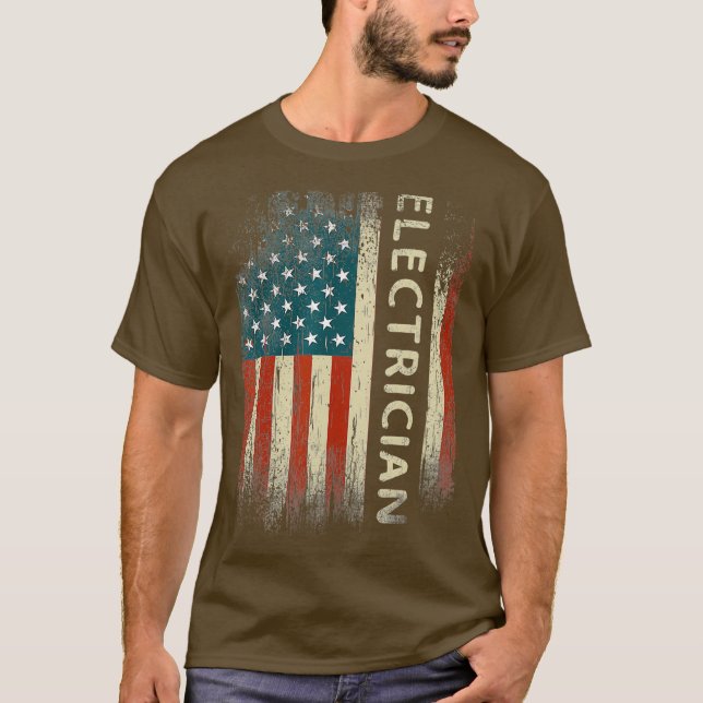 Patriotic Electrician Gifts American  Flag Funny T-Shirt (Front)