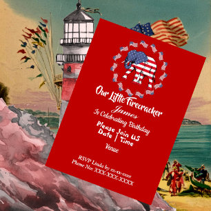 Patriotic Elephant American Flag Birthday Boy Cute Invitation