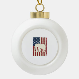 Patriotic Elephant Flag Vintage Vector Design_1 Ceramic Ball Christmas Ornament