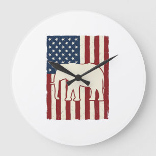 Patriotic Elephant Flag Vintage Vector Design_1 Large Clock