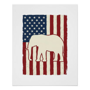 Patriotic Elephant Flag Vintage Vector Design_1 Poster