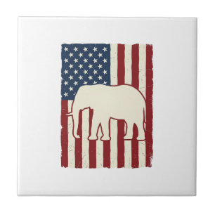Patriotic Elephant Flag Vintage Vector Design_1 Tile
