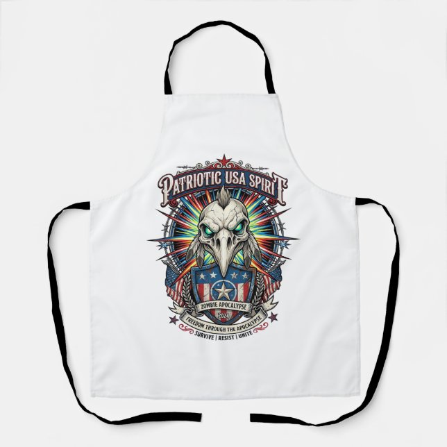 Patriotic End Of Days Eagle Skull Zombie Apocalyps Apron (Front)