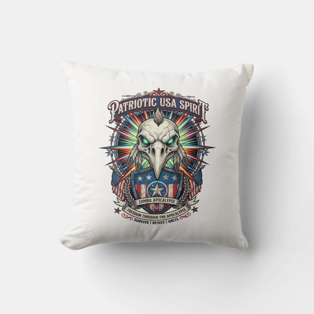 Patriotic End Of Days Eagle Skull Zombie Apocalyps Cushion (Front)