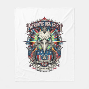Patriotic End Of Days Eagle Skull Zombie Apocalyps Fleece Blanket