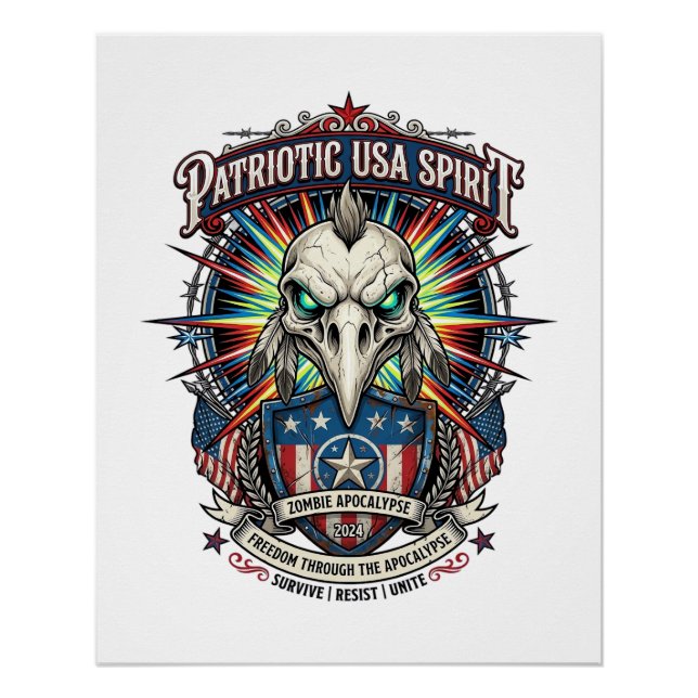 Patriotic End Of Days Eagle Skull Zombie Apocalyps Poster (Front)