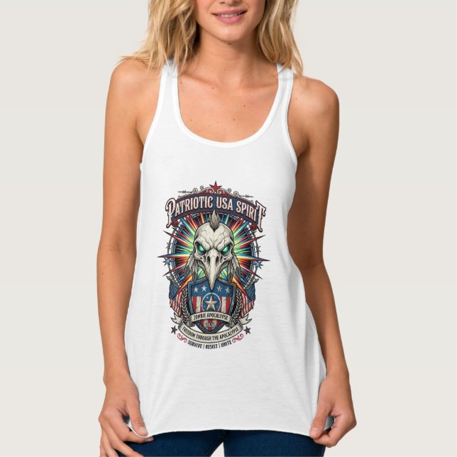 Patriotic End Of Days Eagle Skull Zombie Apocalyps Singlet (Front)
