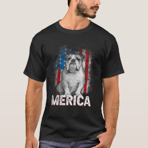 Patriotic English Bulldog American Flag Dog Vintag T-Shirt