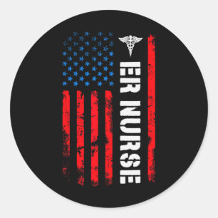Patriotic Er Nurse Shirt Retro American Flag 4th O Classic Round Sticker