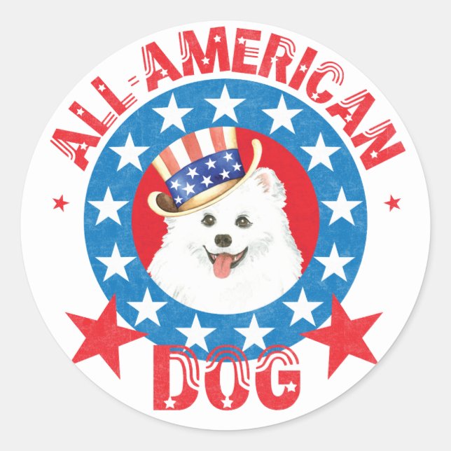 Patriotic Eskie Classic Round Sticker (Front)