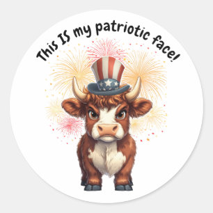Patriotic face grumpy highland cow classic round sticker
