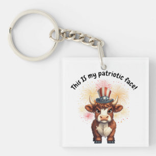 Patriotic face grumpy highland cow key ring