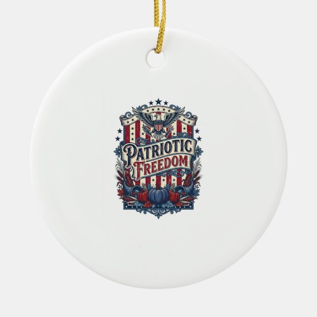 Patriotic Fall Harvest Vector Graphic Tee Ceramic Tree Decoration (Front)