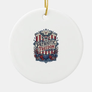 Patriotic Fall Harvest Vector Graphic Tee Ceramic Tree Decoration