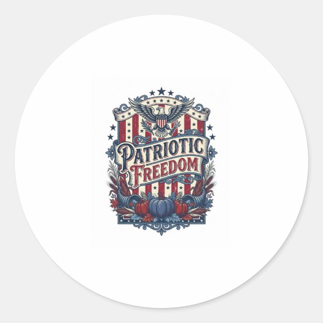 Patriotic Fall Harvest Vector Graphic Tee Classic Round Sticker (Front)