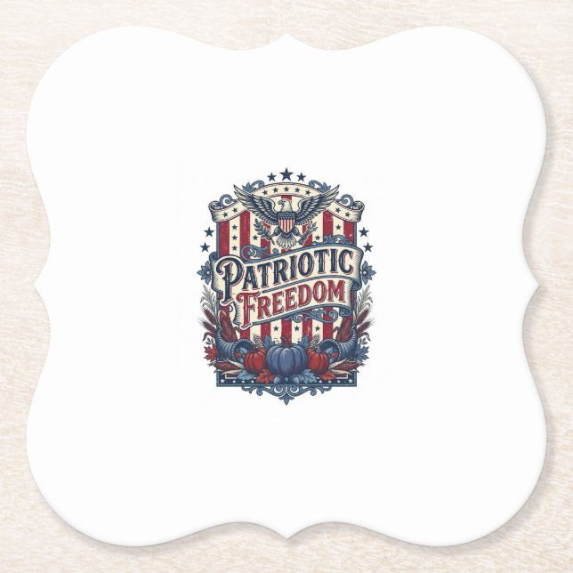 Patriotic Fall Harvest Vector Graphic Tee Paper Coaster (Front)