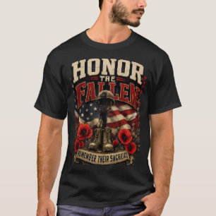 Patriotic Fallen Hero Boots Helmet Red Poppies Gra T-Shirt