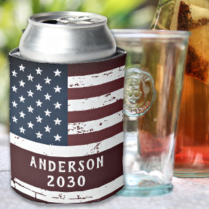 Patriotic Family Personalised USA American Flag Can Cooler
