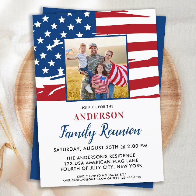Patriotic Family Reunion American Flag Photo  Invitation (Creator Uploaded)