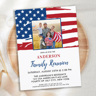 Patriotic Family Reunion American Flag Photo Invitation Postcard