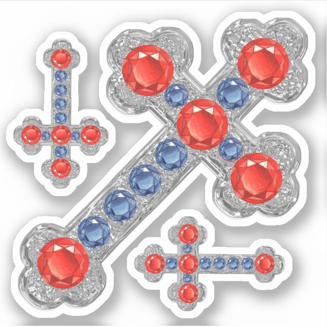 "Patriotic" Faux Ruby-Sapphire-Silver Crosses - (Front)