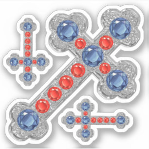 "Patriotic" Faux Sapphire-Ruby-Silver Crosses -