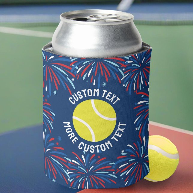 Patriotic Festive Fireworks Tennis Player Team Can Cooler (Creator Uploaded)