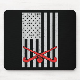 Patriotic Field Hockey American Flag Women Men Mouse Pad