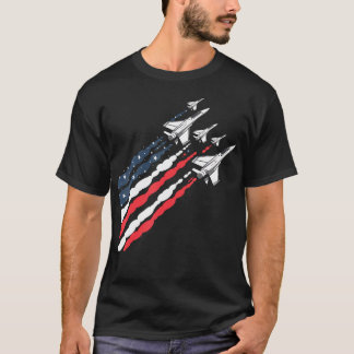 Patriotic Fighter Jet Aeroplane American Flag Vint T-Shirt