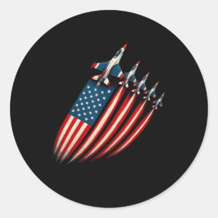 Patriotic Fighter Jet Aeroplane Usa Flag 4th Of Ju Classic Round Sticker